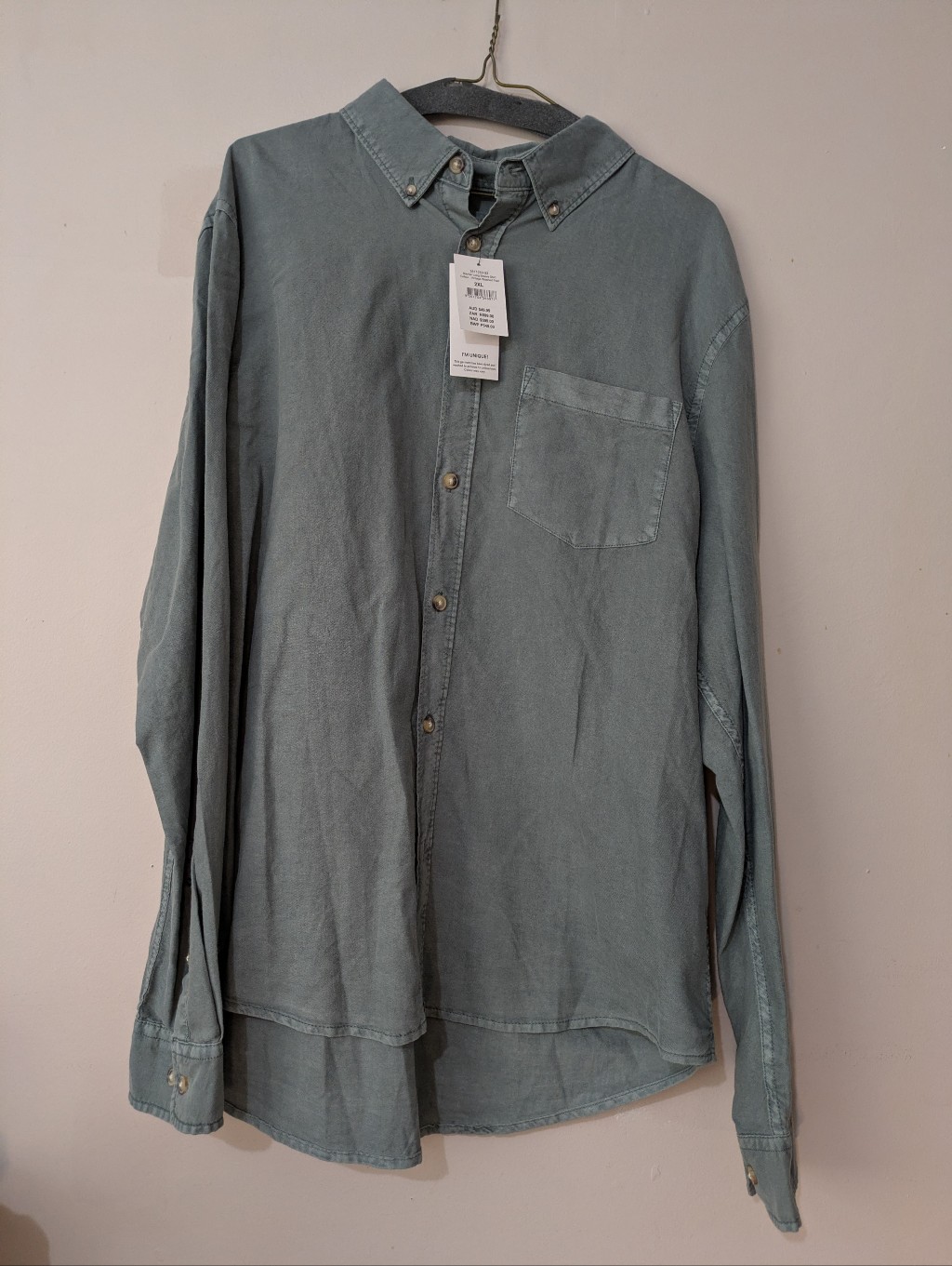 Cotton On Men's Button-Down Long Sleeve Shirt In Faded Green New With Tags 2xl